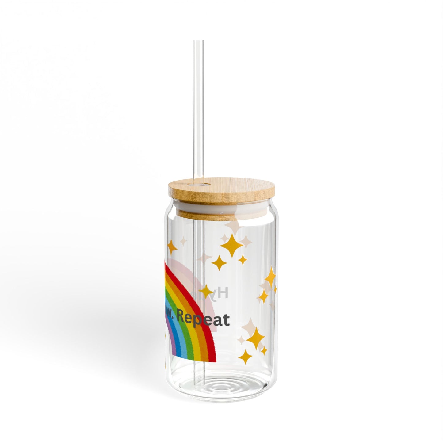 Rainbow Sipper Glass with Inspirational Quotes | 16oz Hydration Jar for Kids, Party Favors, Gifts, Eco-Friendly Drinkware