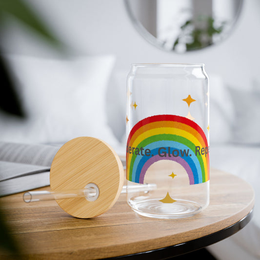 Rainbow Sipper Glass with Inspirational Quotes | 16oz Hydration Jar for Kids, Party Favors, Gifts, Eco-Friendly Drinkware