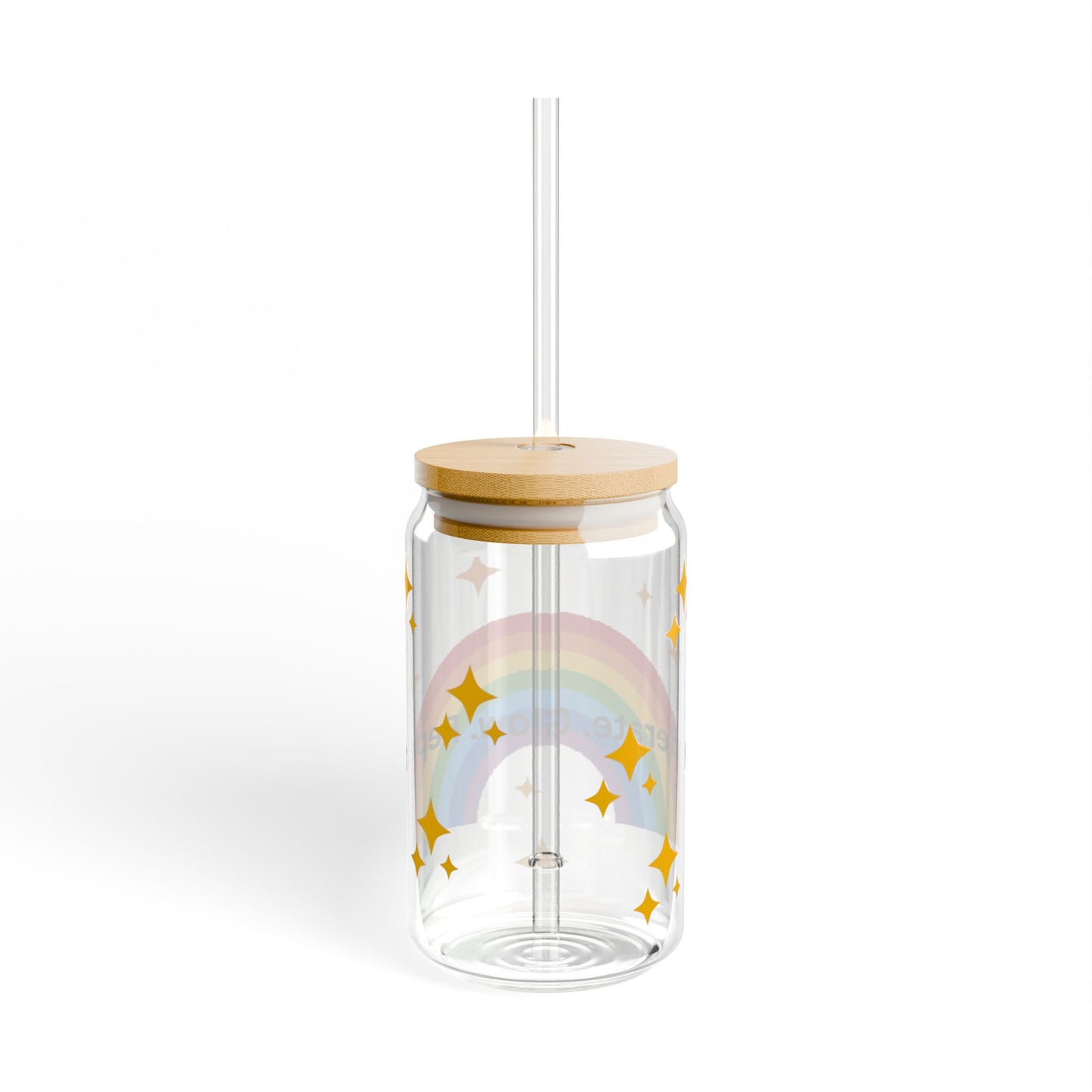 Rainbow Sipper Glass with Inspirational Quotes | 16oz Hydration Jar for Kids, Party Favors, Gifts, Eco-Friendly Drinkware