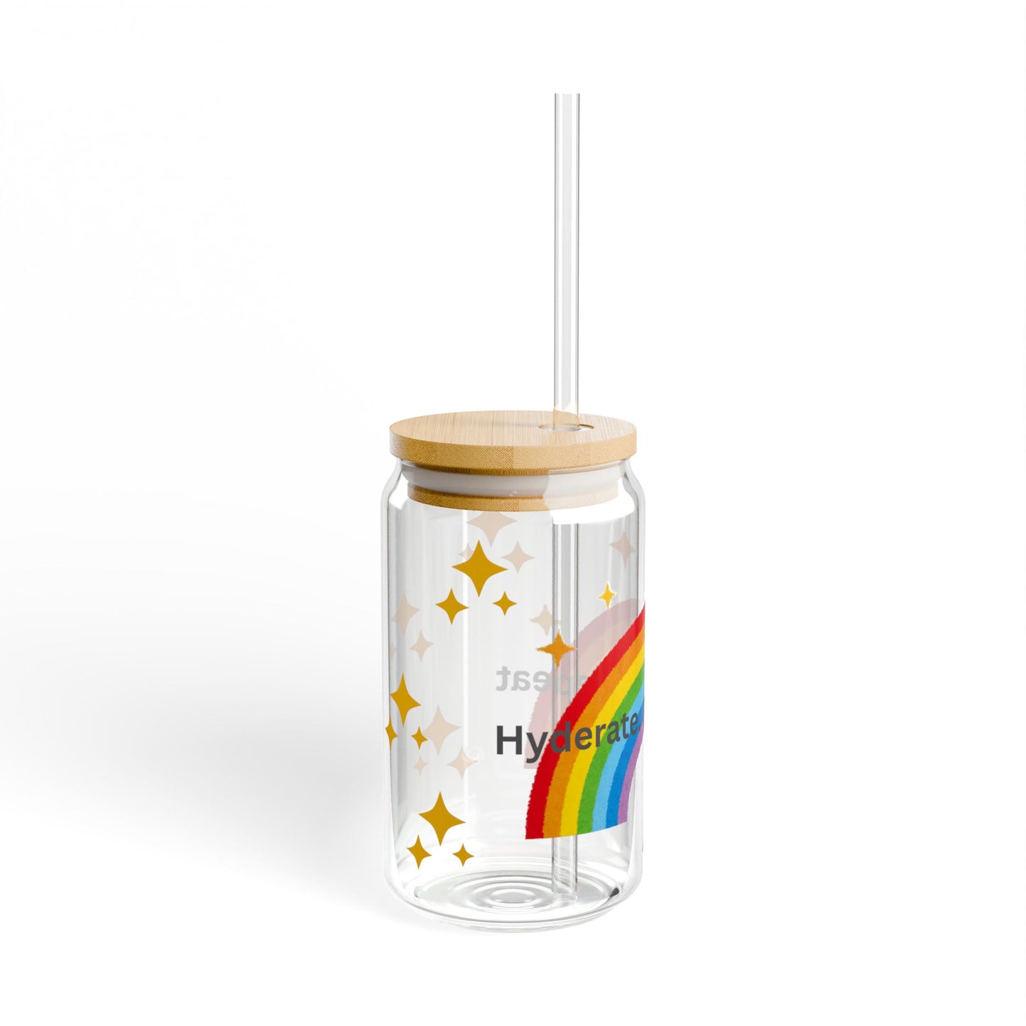 Rainbow Sipper Glass with Inspirational Quotes | 16oz Hydration Jar for Kids, Party Favors, Gifts, Eco-Friendly Drinkware